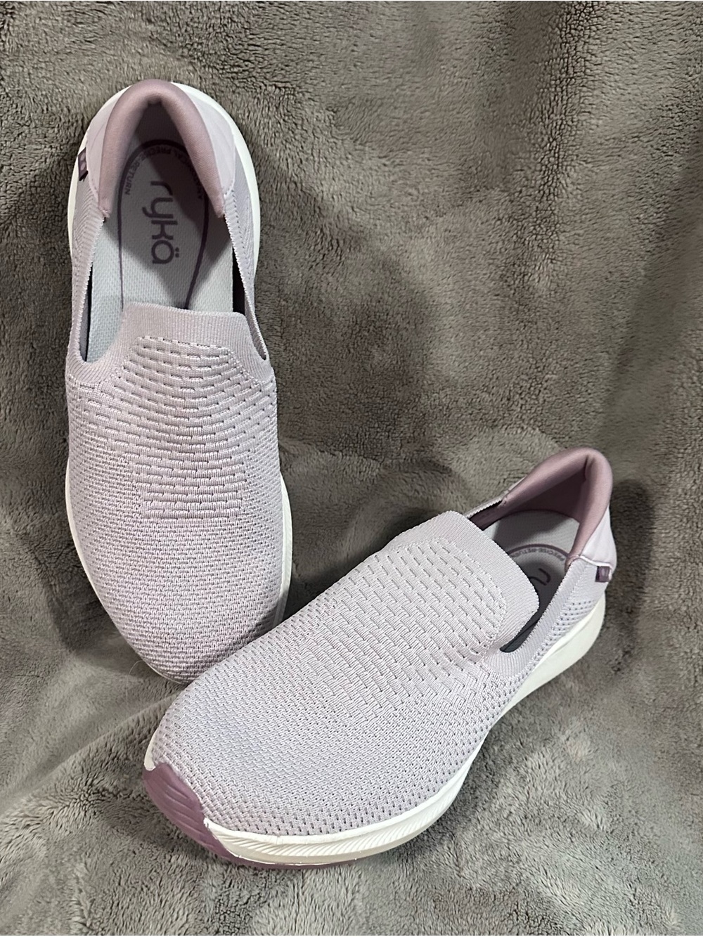 Ryka Women's Slip-On Knit Sneakers in Light Mauve and White